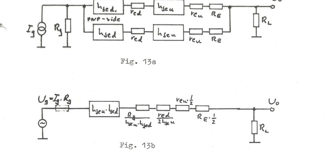 Fig. 13a, Fig. 13b — output stage equivalent circuit