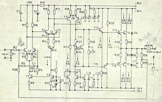 Otala amplifier schematic, original 1973, size reduced