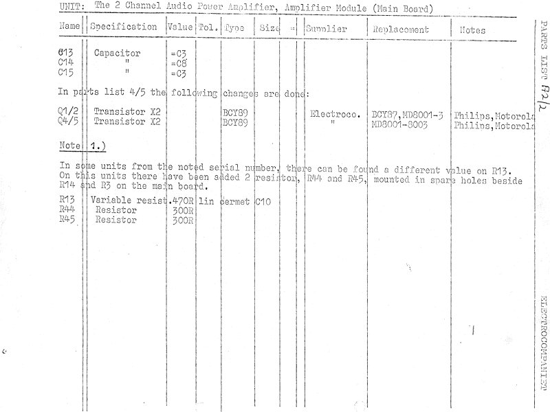 Component list for serial numbers above 275, part 2 of 2